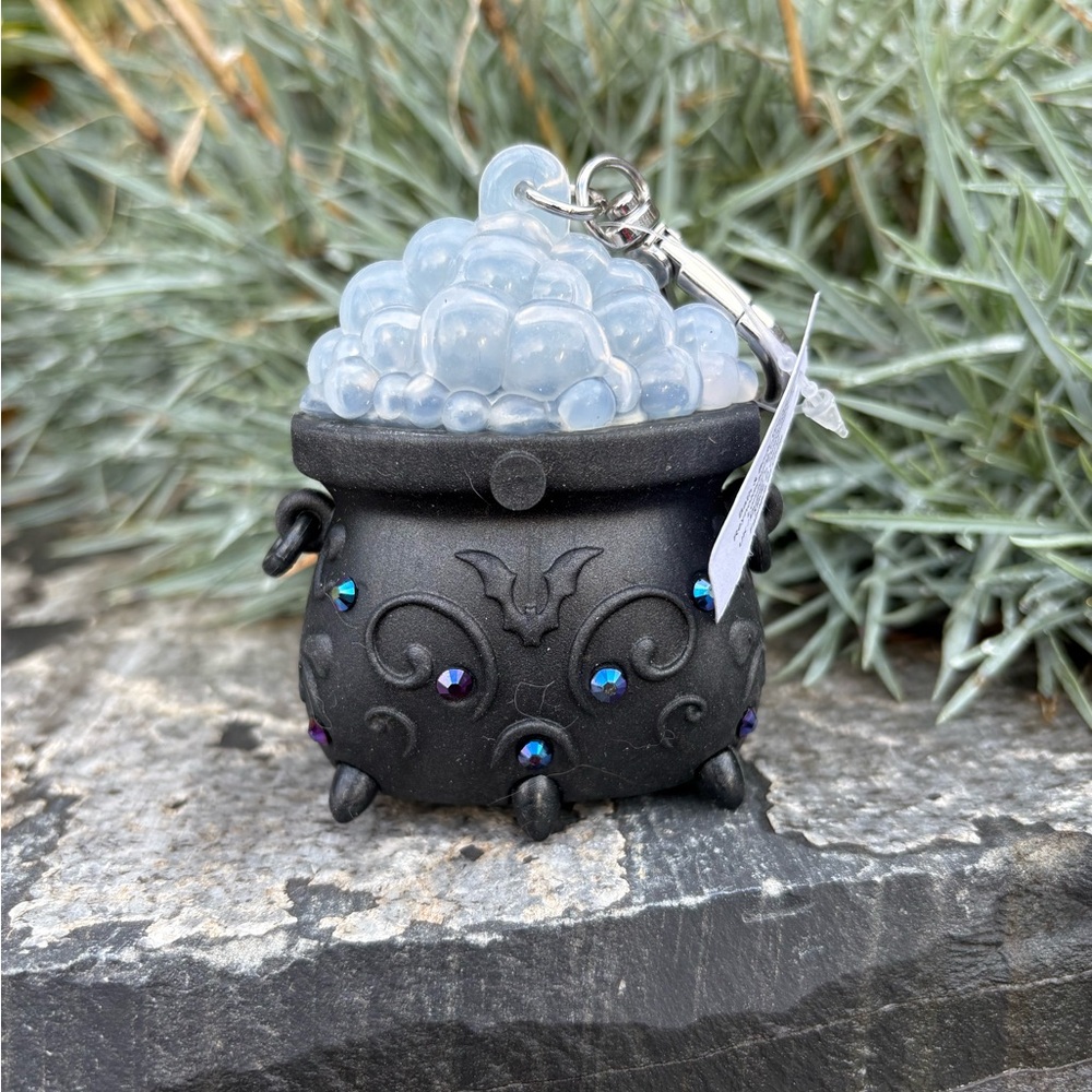 Bath and Body Works hand sanitizer holder Black Cauldron Keychain with Bubbles